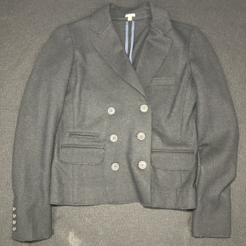 J Crew Jacket Womens 0 Black Wool Felt Double Breasted Blazer Classic Career